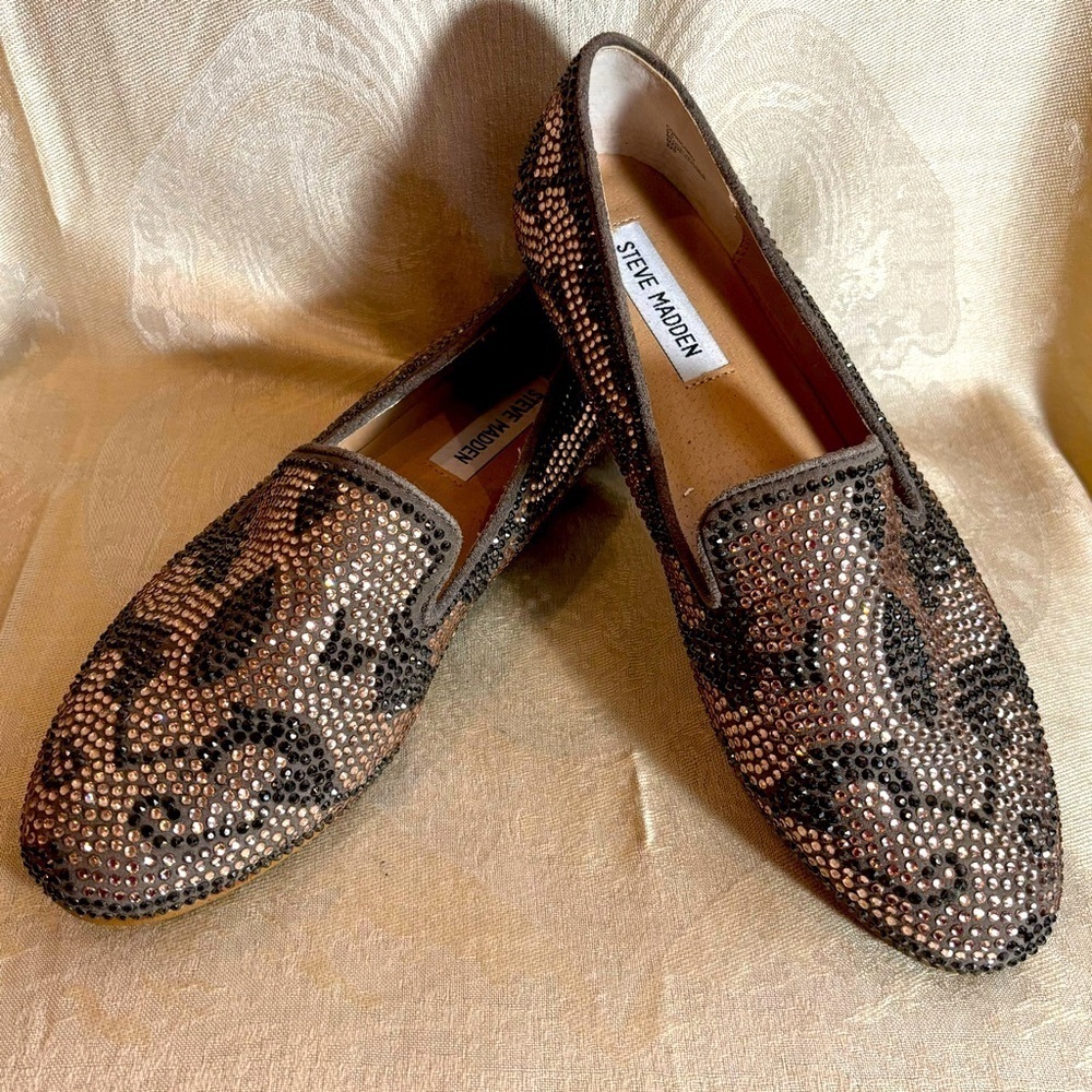 STEVE MADDEN Sz 9.5 Conncord Rose Gold  Pewter Sparkly Studs Ballet Flats Shoes